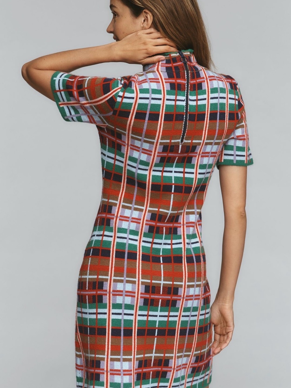 Anthropologie Green Red Plaid Knit Mini Dress - Picture 2 of 8